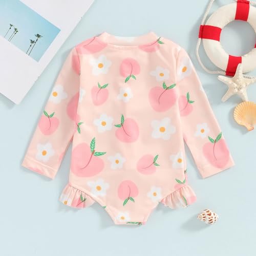 Roupa de banho para meninas, estampa de frutas, com zíper, manga comprida, 2 anos, roupa de banho co