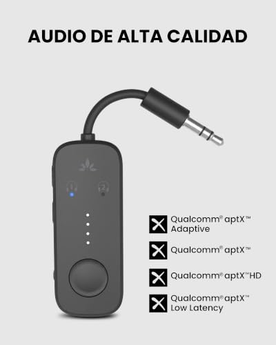 Miniatura 4 de Avantree Relay Adaptador Bluetooth 5.3 Para Avión Con Qualcomm Aptx Adaptive, Compatible Con 2 Airpods O Auriculares, 20 H De Batería, Transmisor De Audio 3,5 Mm Aux Para Viaje, Vuelo, Gimnasio