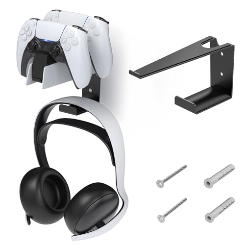 JUSPRO Metal Wall Mount for PS5 DualSense Charging Station - Sturdy Space-Saving Dock Bracket with Headphone Hanger Compatible with PlayStation 5 Controllers
