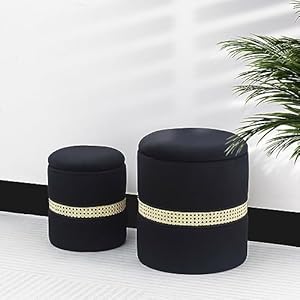 Adeco Round Storage Ottoman Set of 2, Modern Small Upholstered Velvet Vanity Chair Padded Footrest Stool Seat Footstool for Living Room Bedroom Kidsroom Coffee Table, Black Adeco Round Storage Ottoman Set of 2 Modern Small Upholstered Velvet Vanity Chair Padded Footrest Stool Seat Footstool for Living Room Bedroom Kidsroom Coffee Table Black