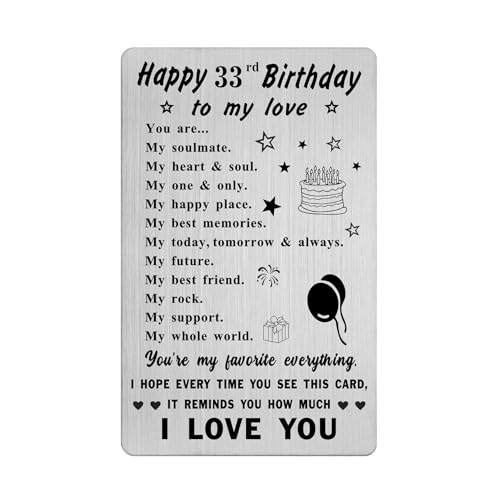 Richesele Happy 33rd Birthday Gifts for Men Women Him Husband Boyfriend - 33 Years Old Birthday Card for Her Wife Girlfriend - to My Love 33 Yrs Bday Gift Ideas