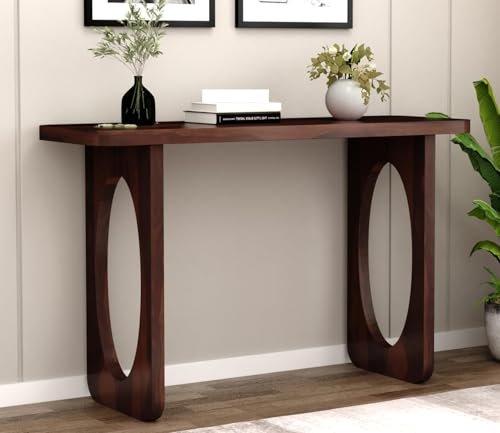 WOODVUE FURNITURE Solid Wood Console Table for Living Room | Modern Entryway Table with Designer Oval Cut Legs | Wooden Hallway Sofa Table for Home Décor (Charles, Walnut Finish)