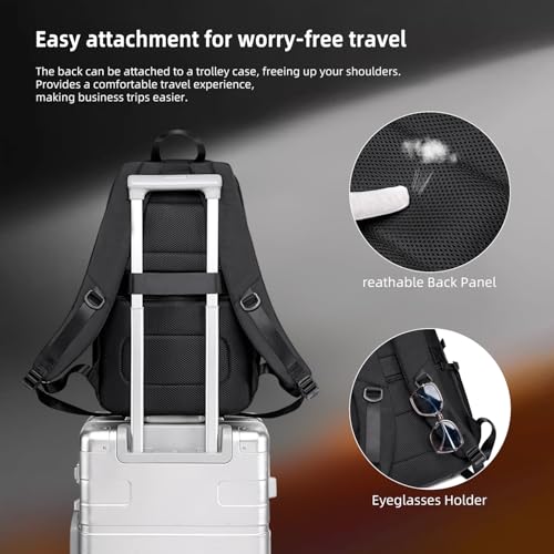 Image of GOLDEN WOLF Laptop Backpack 15.6 Inch, Office Backpack with 5 Compartments, Lightweight 17L Daypack, Water Resistant Travel Backpack with Hidden Pocket & Tripod Holder, Black