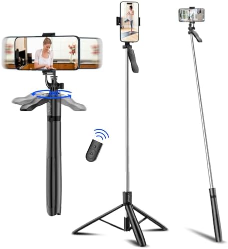 71 inch Selfie Stick Tripod 360 Degree Rotation Anti Shake Handle Long Tripod Stand with Bluetooth Remote for Mobile Phone Multi-Function Selfie Stick for iPhone Android Phone Camera Gopro