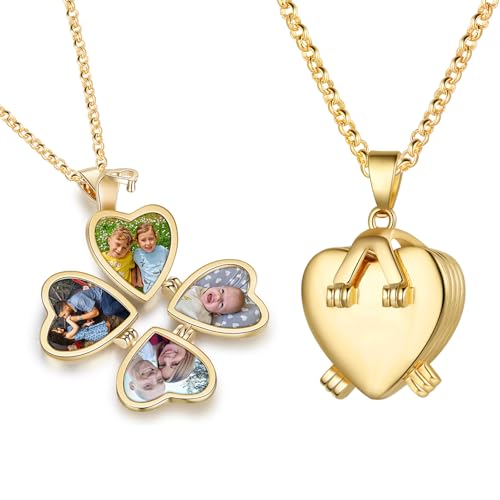Nobelook Personalized Heart Locket Necklace for Women, Customized Necklaces with Picture Vintage Jewelry Gold Photo Necklace for Her Daughter Grandma Gift for Mother Day Christmas Birthday Wedding