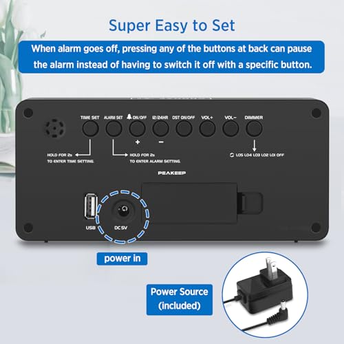 Image of Peakeep Digital Alarm Clock for Bedroom Bedside, Loud Alarm Clock for Heavy Sleepers, Large Big LED Numbers for Seniors, Battery Backup Plug in Electric Clock with USB Charger (Blue)