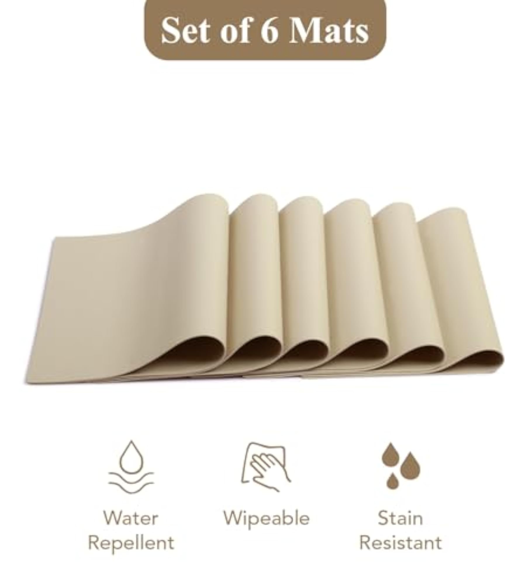 Set of 6 Cream Table Mats, Waterproof & Heat Resistant