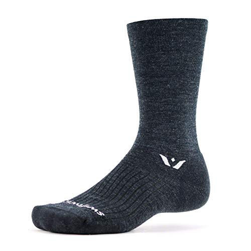 Swiftwick- PURSUIT SEVEN Hiking & Cycling Crew Socks, Durable, Merino Wool (Coal/Black, Large)
