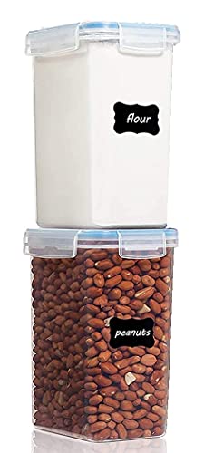Image of Kitchen Storage Container Set of 2pc Food Safe & BPA Free Plastic Kitchen Containers and Jars 500ml Cereal Dispensers Airtight Fridge Container with Leakproof Lid (1.5L, Rectangular, Transparent)