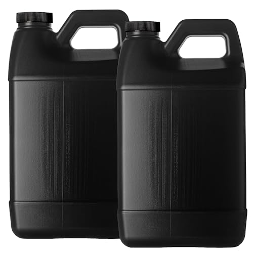 Black 1 Gallon Empty Plastic (HDPE) F-Style Jug | 38/400 Neck with Ribbed Cap (128oz) (2 pack)