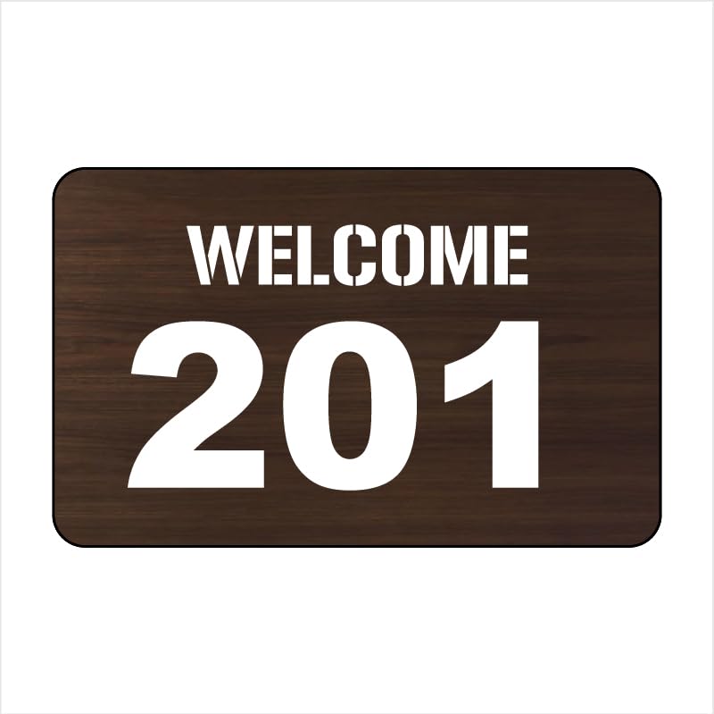 Number Plate 201 Door, Room, etc Engineered Wood Board fixed with White color text water proofing PVC sticker | Easy installation type double sided tape and including screw with fixture fixed on backside-image-46