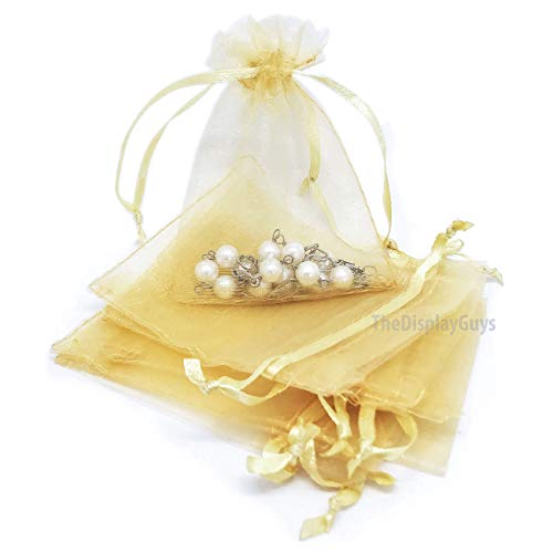 Bolsas de organza dorada de 7,6x5 cm con cordón para regalos y joyas (Paquete de 100)