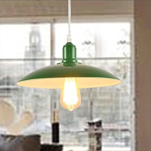 Suspension vintage verte en demi-cercle et métal style loft campagnard