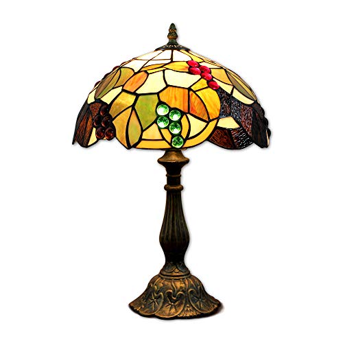 Hobaca® 12 pouces vitrail raisins Tiffany lampe de chevet E27 pour chambre salon rétro Vintage Art Deco Designer lampe
