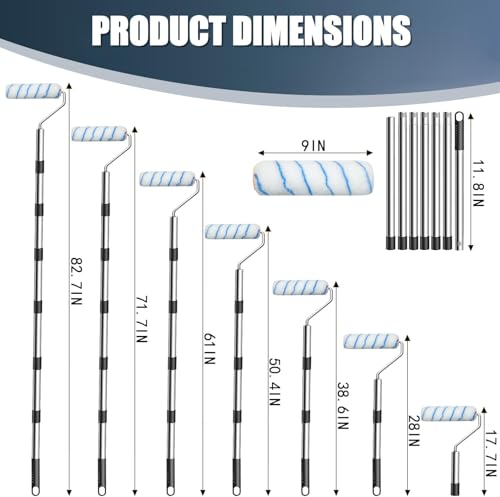 Farbroller Wandfarbe, Farbroller, Malerrolle, 3 Stücke Farbwalze 23 cm, Verdickter Stab, 17-83 inch Alulegierung Teleskopstab, Wandpinsel für Wände, Decke und Holz, Farbroller-Verlängerungsstange