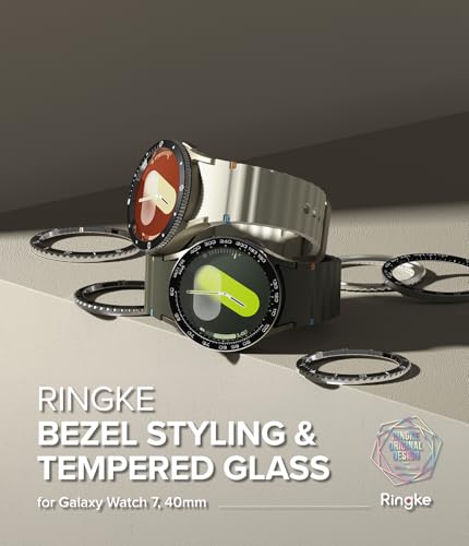 Image of Ringke Bezel Styling & Glass Compatible with Samsung Galaxy Watch 7 40mm [Combo] Anti-Scratch Stainless Steel Frame Ring Cover with HD Clear Tempered Glass Screen Protector - 40-99 (ST) Black