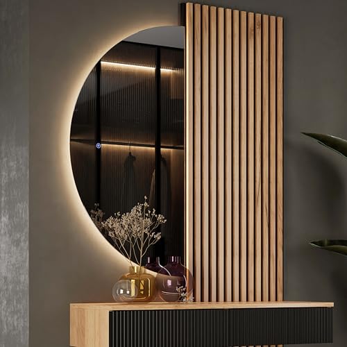 Planetmöbel NIVORA Spiegel mit Beleuchtung halbrund Spiegel mit LED-Licht, Dekorativer Wandspiegel mit Dimm-Funktion, 4200k neutralweißes Licht, 50 x 100 cm