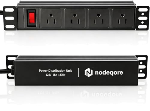 NodeQore 10 inch Rack PDU 4 Rear Outlets 1020J Surge Protection &15A Overload Switch 1U RackMount Rack Mount Power Strips for 10 Mini Server Network Cabinets/Rack/Self 6ft Cable