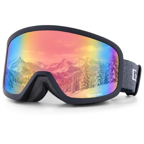 GoLight Asian Fit Ski Goggles for Men & Women – Low Bridge Fit, Anti-Fog Double Cylindrical REVO Lens, UV400 Protection, Triple-Layer Foam Nose Pad, Adjustable Anti-Slip Strap, Helmet Compatible by GoLight - Used condition - US$14.36