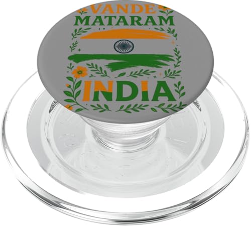 Vande Mataram India Flag Patriotic Artwork – Tricolor Floral PopSockets PopGrip for MagSafe