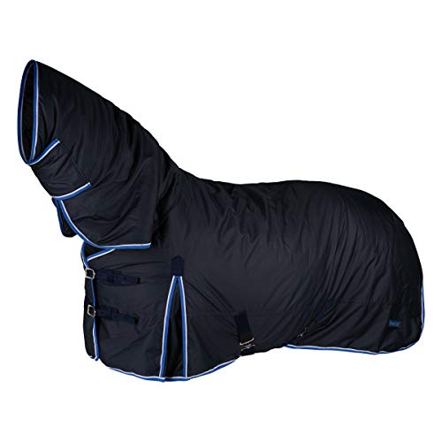 HORZEGlasgow Medium Weight Waterproof Combo Turnout Winter Horse Blanket with Neck Cover (150g Fill) - Dark Blue - 75 in