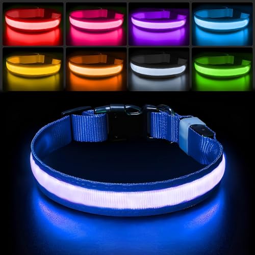 PcEoTllar Light up Dog Collar for Night Walking - LED Dog Collar Light Rechargeable Color Changing, Glow in the Dark Dog Collars Waterproof Glowing Dog Collars for Large Small Medium Dogs