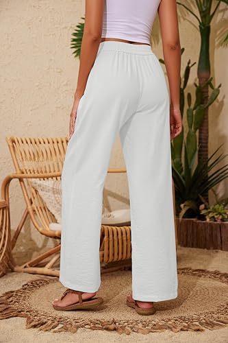 Image of KICZOY Women Flowy Pants Drawstring Waist Wide Leg Palazzo Beach Pants Loose Fit with Pockets