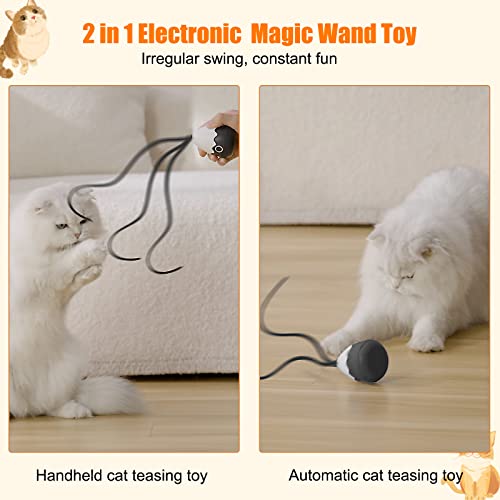 Petcronies Cat Wand Toy, Automatic Silicone Tail Teaser Toy 2 In 1, Electronic Interactive Cat Toy For Indoor Cats, Rechargeable Exercise Toy For Kitten-Black #TOP1