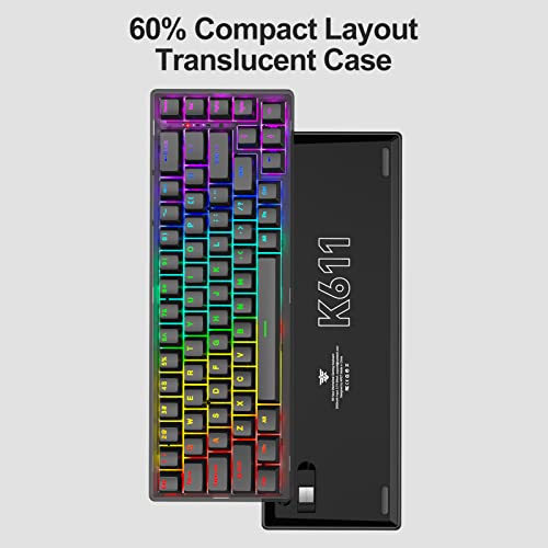 Npet K611 Wireless 60% Triple Mode Bt5.0/2.4G/Usb-C Mechanical Keyboard, 68 Keys Bluetooth Mechanical Keyboard, Compact Gaming Keyboard For Windows/Mac/Android/Ios (Hot Swappable Red Switch, Black) #TOP4