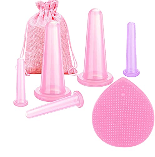 5pcs Cupping Facial Set for Face & Eye & Lips Cupping Massage, VINE VOICE, Silicone Cups with Exfoliating Brush for skin kits