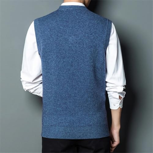 Men’S Classic Business V-Neck Sleeveless Wool Knit Vest Knitted Thick Pullover Sweater with Pockets3
