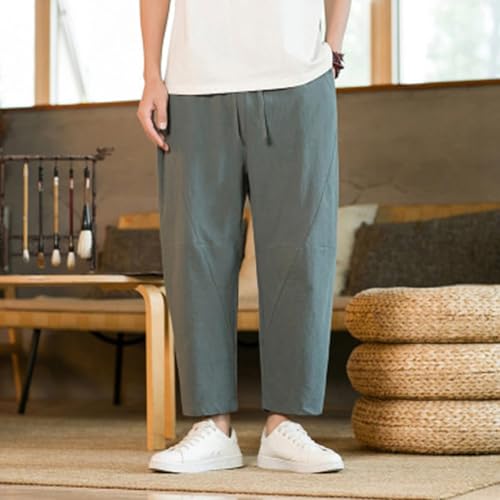 Men's Linen Harem Pants Drawstring Elastic Waist Casual Loose Fit Beach Pants with Pockets2