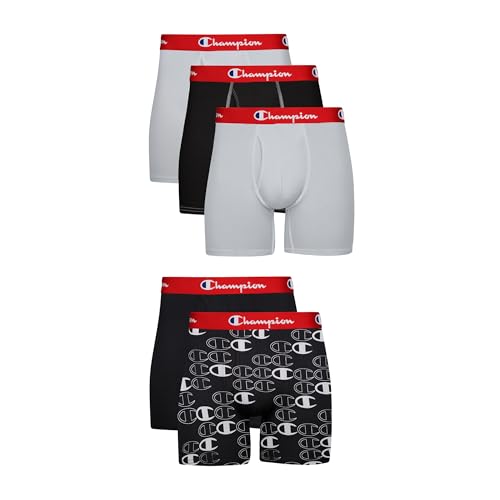 Champion mens Boxer Briefs Pack, Lightweight Stretch, Moisture Wicking, Odor Control, 5-pack