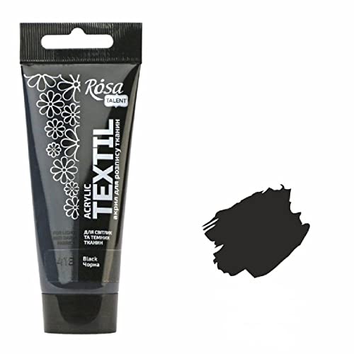 Krevo Art Peinture pour tissu - Résistante au lavage - Noir - Peinture acrylique à base d'eau - Tube de 60 ml - Peinture textile lavable en machine pour la fixation - Couvrante pour tissus clairs et