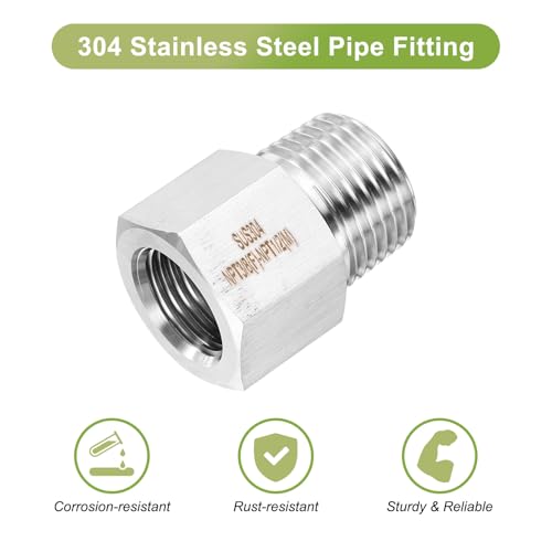 Image of uxcell 2 Pcs Pipe Fitting Reducer Adapter 1 /2 inch NPT Male Pipe x 3 /8 inch NPT Female Pipe Stainless Steel Adapter Pressure Gauge Connector for Oil Air Gas Hydraulic Systems