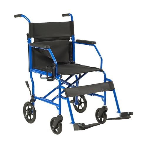 Panana Ultra Lightweight Foldable Transport Wheelchair for Adults,19-Inch Seat Width,Portable Folding Travel Wheelchair (Blue)