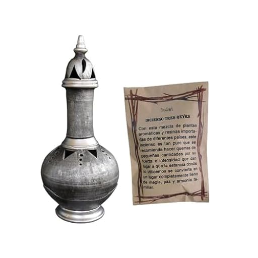 Incensario Artesanal Hecho a Mano diseños - Soporte para Incienso en Grano y de Semana Santa - Bolsa de 50 Gramos de Incienso Tres Reyes (Botella 1 Plata) | Ya disponible en tu tienda friki favorita! En mundofriki.es!