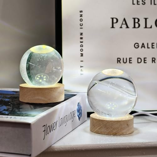 Image of 2-Pack Wooden Light Base - LED Lighted Stand Display for Crystals,Stones,Quatz (2.5in Diameter)