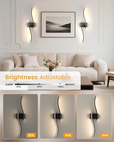 Image of NIORSUN 27.6 Inch Battery Operated Wall Sconce Set of 2, Black Modern Rechargeable Wall Lights with Remote, 3CCT Dimmable Wireless Wall Lamp for Living Room Bedroom Hallway