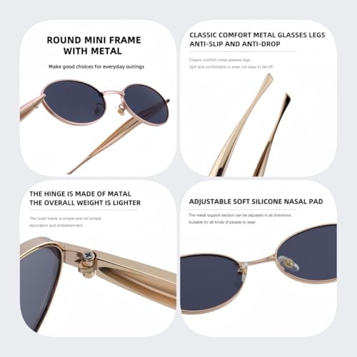Retro Oval Sunglasses for Women Men - Vintage 90s Y2K Style Small Gold Frame Shades, UV400 Tinted Lens4