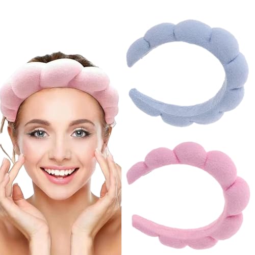 Diadema suave de maquillaje y spa para mujer, tela de rizo/esponja reutilizable para lavado facial, ducha, cuidado de la piel, diadema absorbente para máscara facial y eliminación de maquillaje (rosa - imagen 5