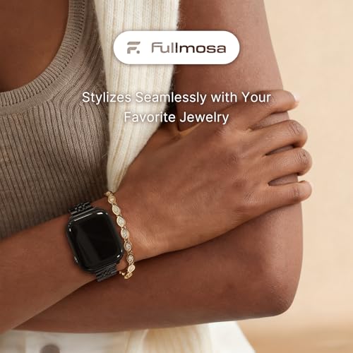Image of Fullmosa Slim Metal Band for Apple Watch 42(S10 /11) 41 40 38mm, Black | Steel Replacement Strap for iWatch SE 3 /2 /1 Series 9 /8 /7 /6 /5 /4 /3 2 /1 Women (NO WATCH)