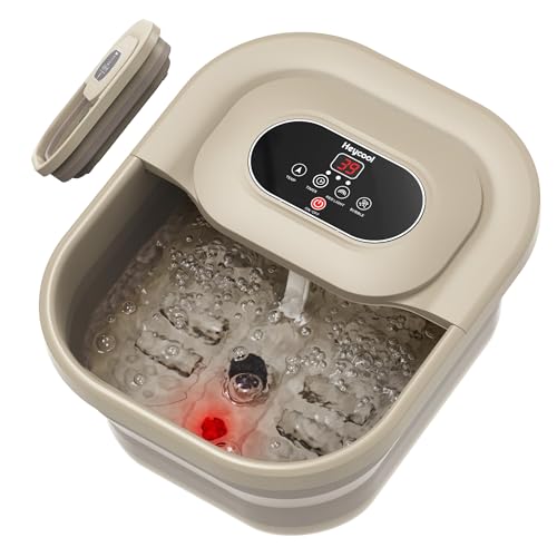 Heycool Collapsible Foot Spa with Heat, Bubble, Temperature Control, Foot Spa Bath Massager with 8 Massage Rollers, Pumice Stone, Pedicure Foot Bath for Relaxation,Stress Relief