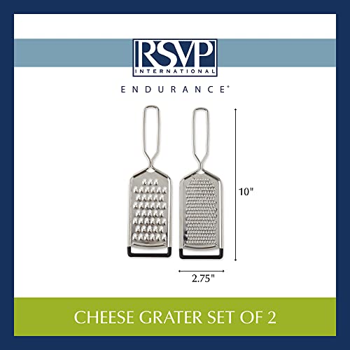 Rsvp International Endurance Kitchen Collection Multi-Use Cheese Grater Handheld Potato Slicer Shredder For Hard & Soft Cheeses, Vegetables & Zesting , 10 X 2-3/4-Inch, Non-Slip Bottom, 2 Piece #TOP6