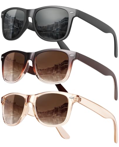 MEETSUN Polarized Sunglasses for Women Men Classic Retro Sun Glasses for Driving UV400 (3 Pack) Black Brown Gradient