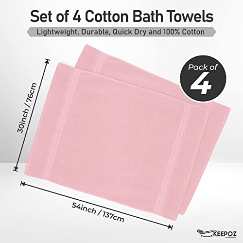 Keepoz 4 Piece Bath Towels Set,Premier Cotton 600Gsm, (30X54 Inches) Extra Large, Lightweight, And Highly Absorbent Quick Drying Luxury Bath Towels Set For Bathroom, Gym, Spa And Hotel (Pink) #TOP1