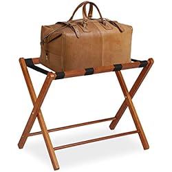 Apoya Maletas Plegables Relaxdays Soporte Madera, Reposa Maletas Plegable, Porta equipajes, 54,5 x 66 x 44 cm, Color marrón Natural, 80% 20% poliéster, 1 Pieza