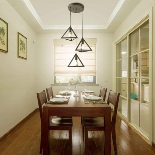 Image of Vintage Black Metallic Hanging Pendant Ceiling Lamp, for Bedroom, Living Room, Hotel, Cafe, Balcony Decor (Black Tringle Hanging Lamp)