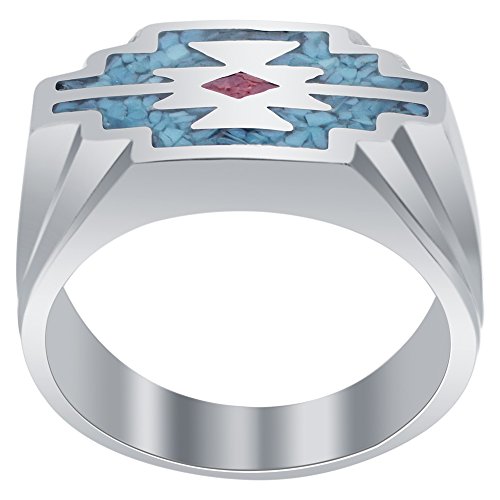 Men's Southwestern Style Turquoise And Coral Gemstone Sterling Silver Ring Size 7 #TOP1