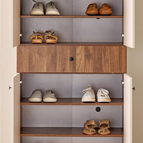 Image of Home Centre | Addison 24 Pairs Shoe Cabinet with Drawer | Engineered Wood | Walnut | 1 Year Warranty